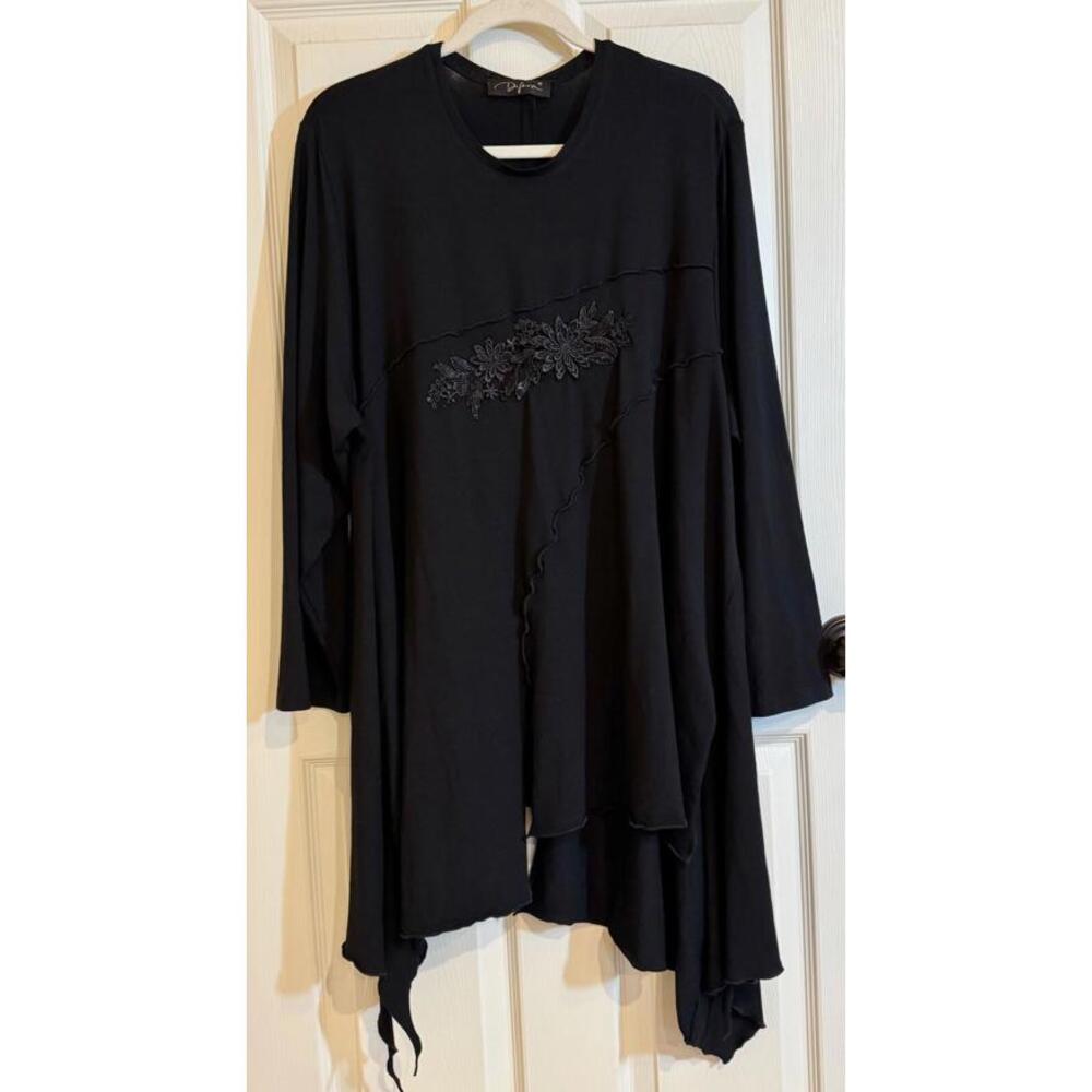Asymmetrical Stunning Black Embroidered Tunic by German Designer Difera  L - 3X